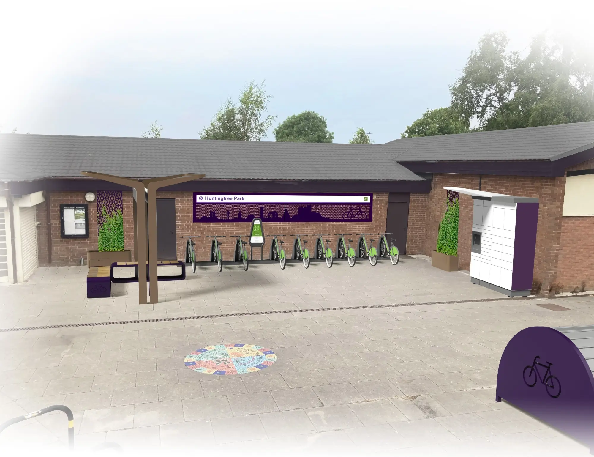 Architectural render of the TfWM mobility hub at Huntingtree Park