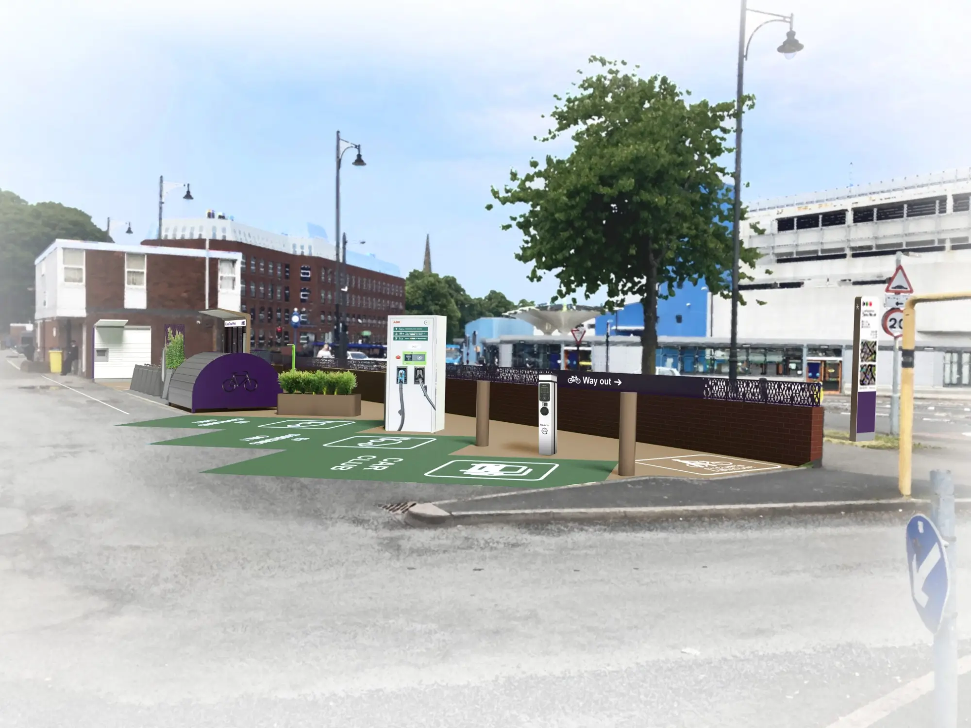 Architectural render of the TfWM mobility hub at Andrew Road