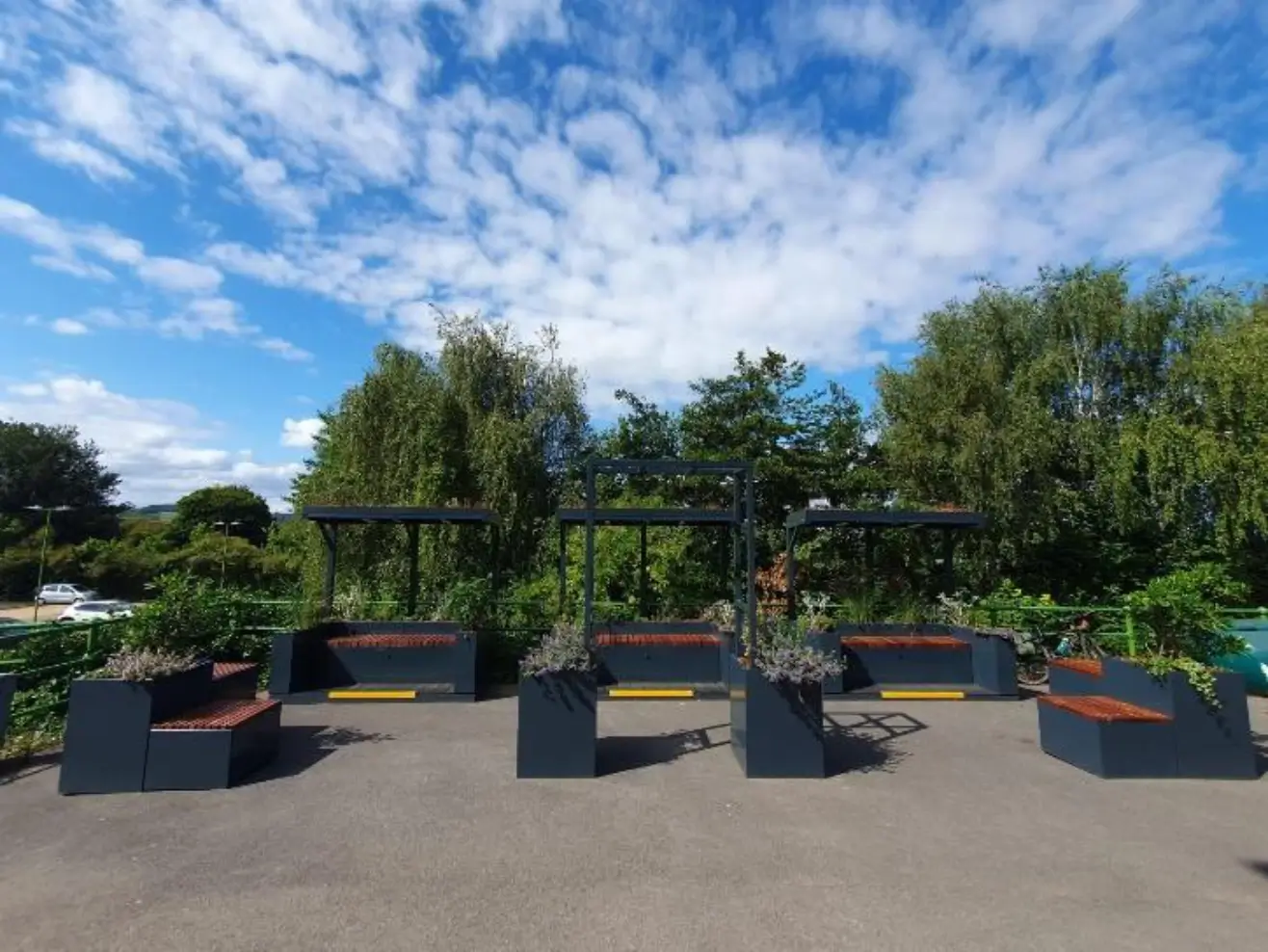 Parklets with seating and planting