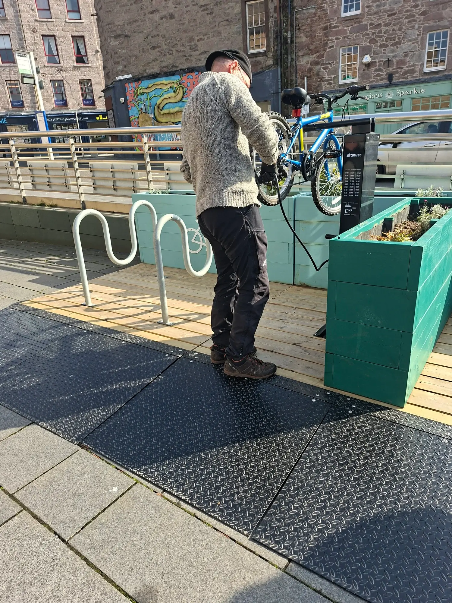 Bike repair at Perth Concert Hall hub (February 2026)