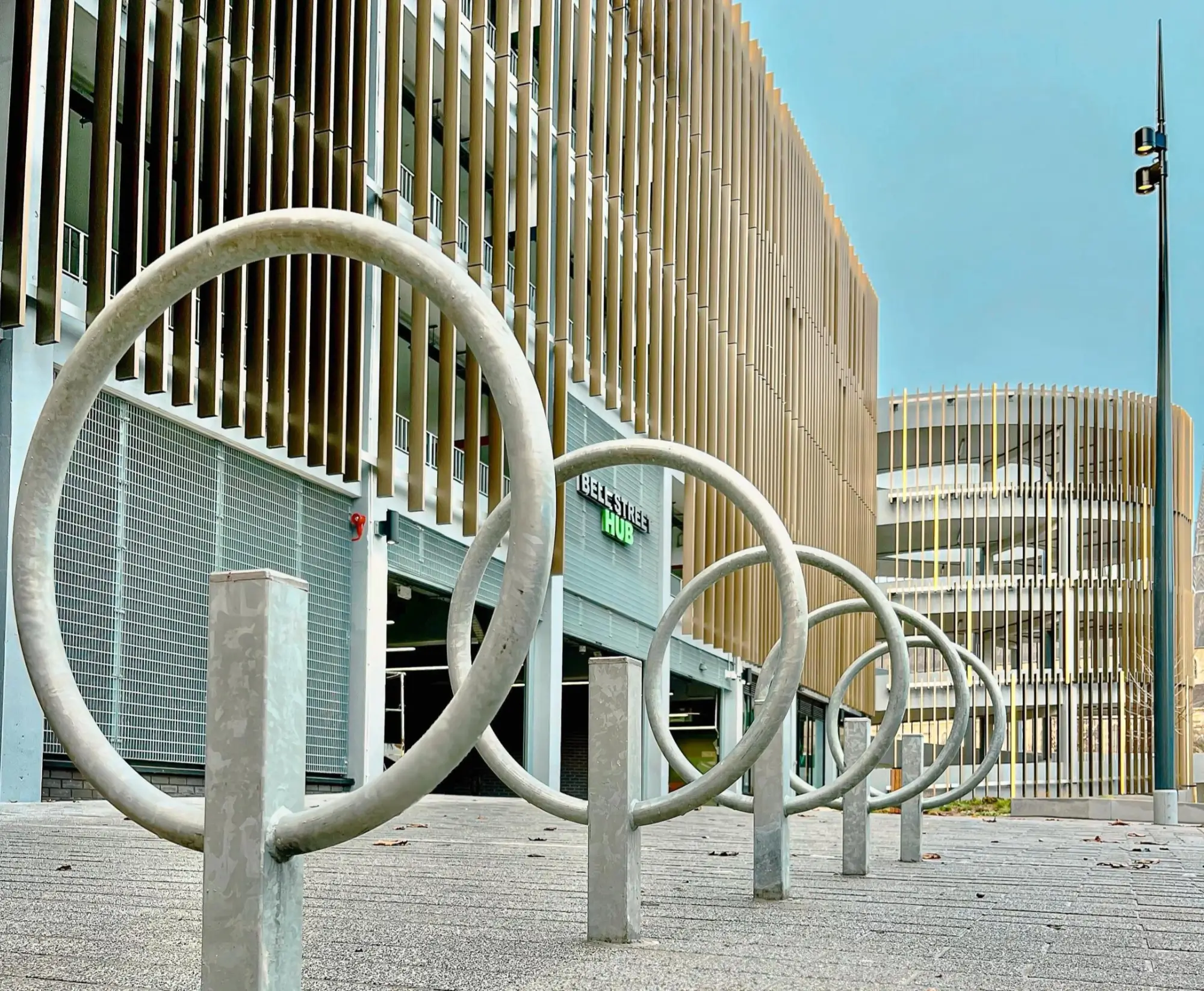Bike racks outside the hub