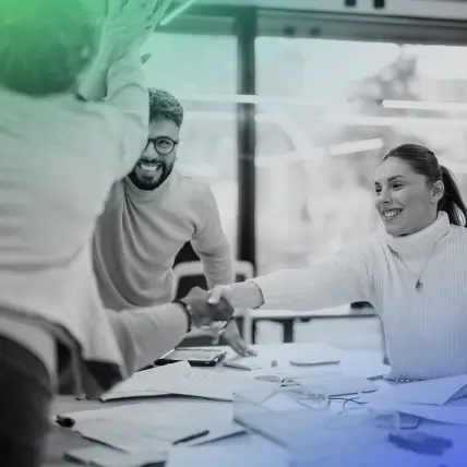 Business discussion in a corporate environment.