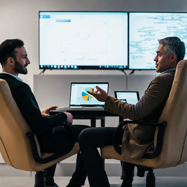 Business discussion in a corporate environment.
