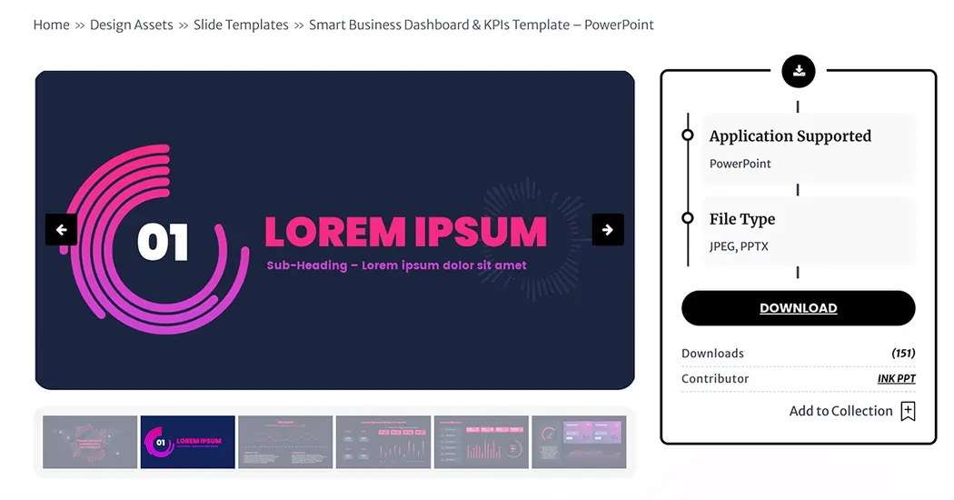 Smart Business Dashboard KPIs Template PowerPoint