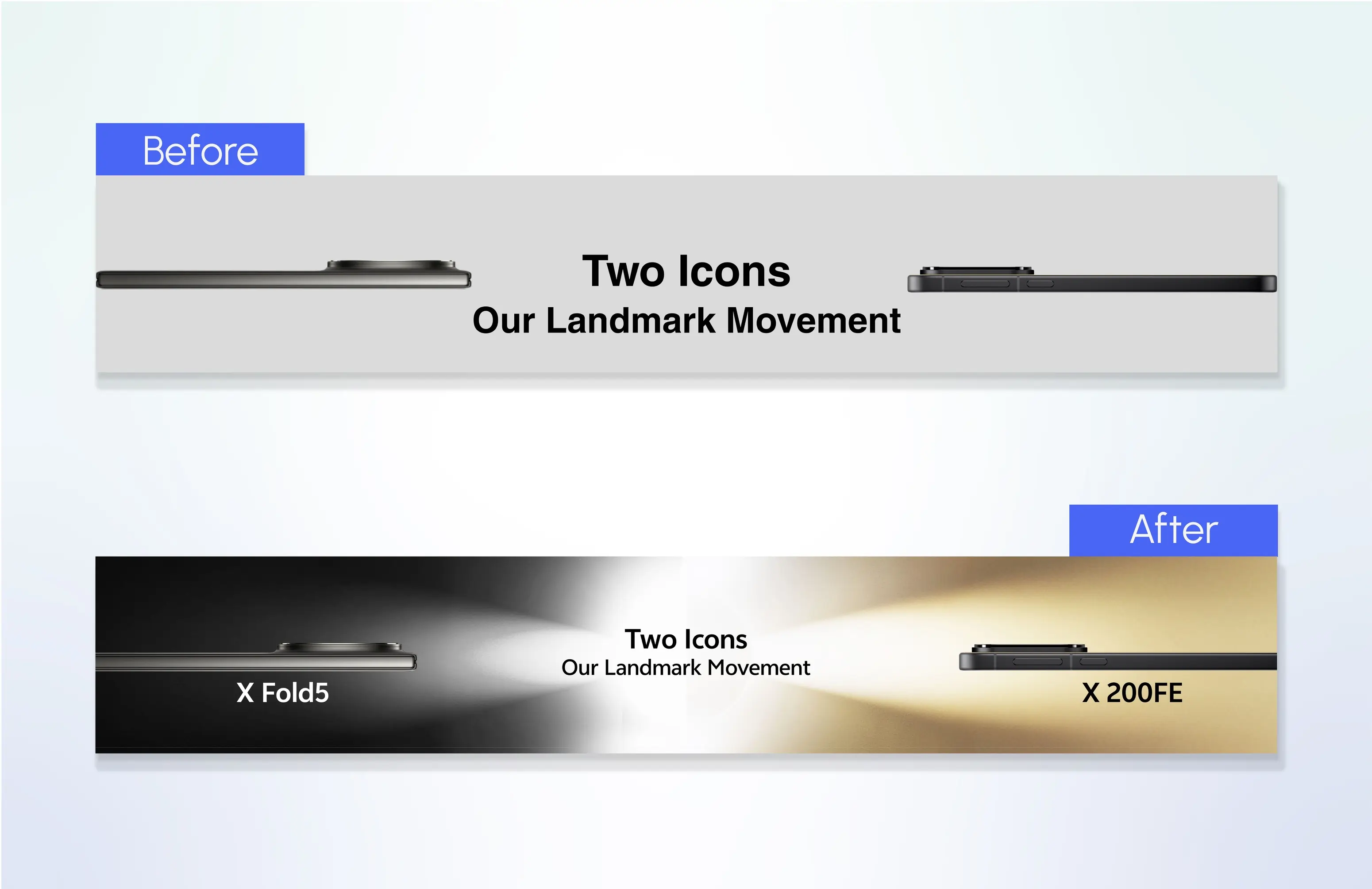 Vivo phone presentation redesign comparing flat layout with enhanced spotlight visual design