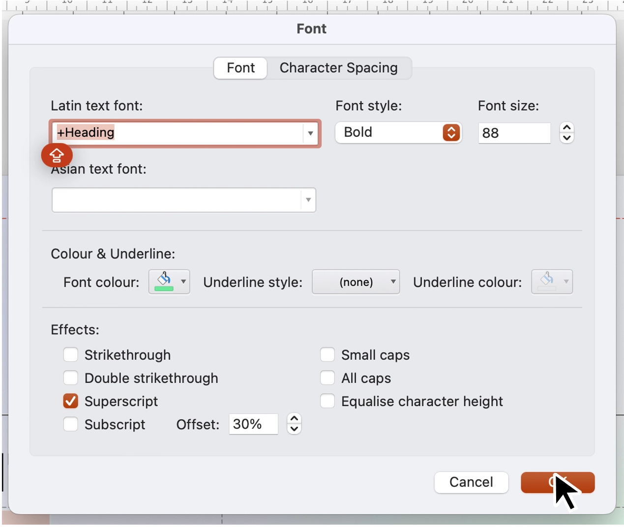 Step 3: Apply Superscript or Subscript
