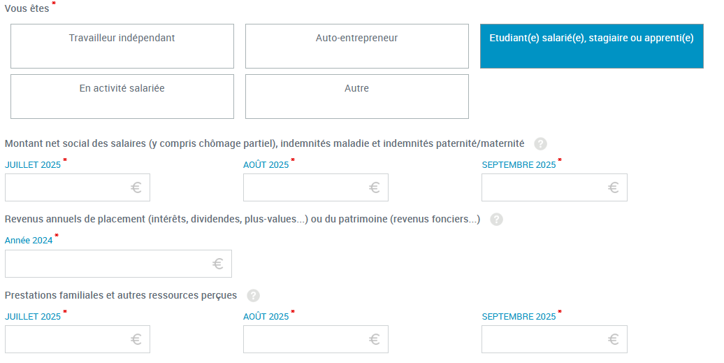 simulation prime d'activité situation professionnelle et revenus