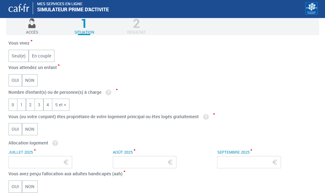simulation prime d'activité étape situation