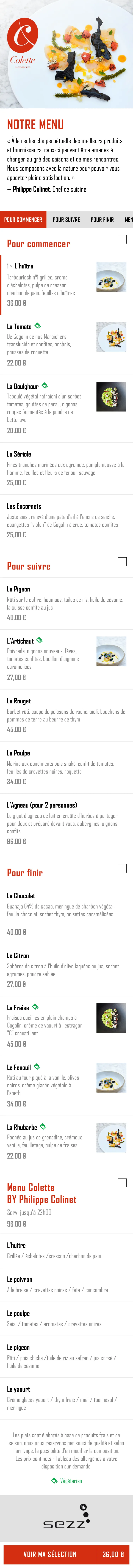 Menu du restaurant Colette 3 is menu influence society