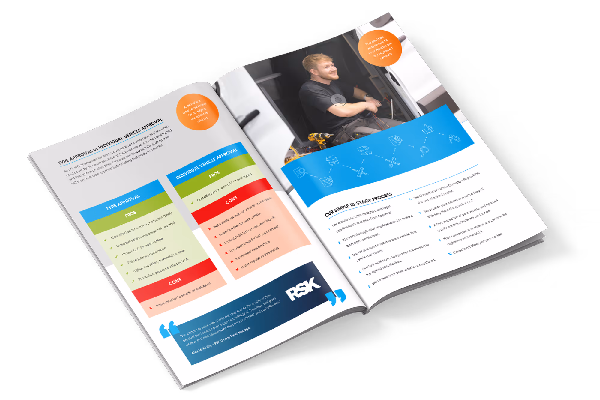 Internal double spread of Clarks Vehicles Conversions Introduction To Type Approval V3 document. 