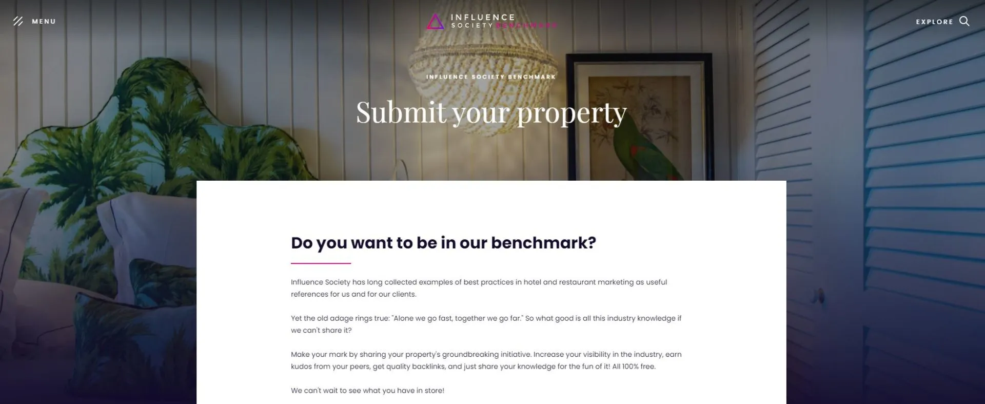 Screen benchmark Hotel Influence Society Digital Marketing Agency