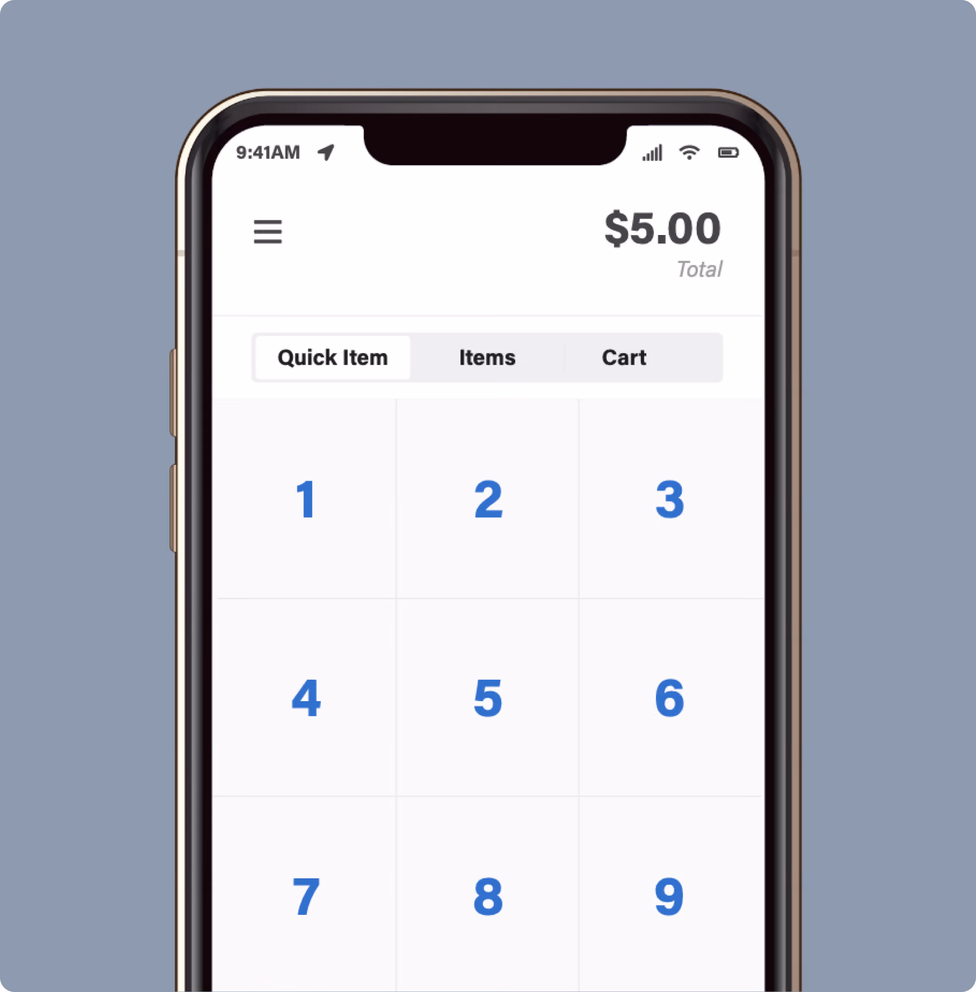 iPhone with Quick Item screen from SwipeSimple