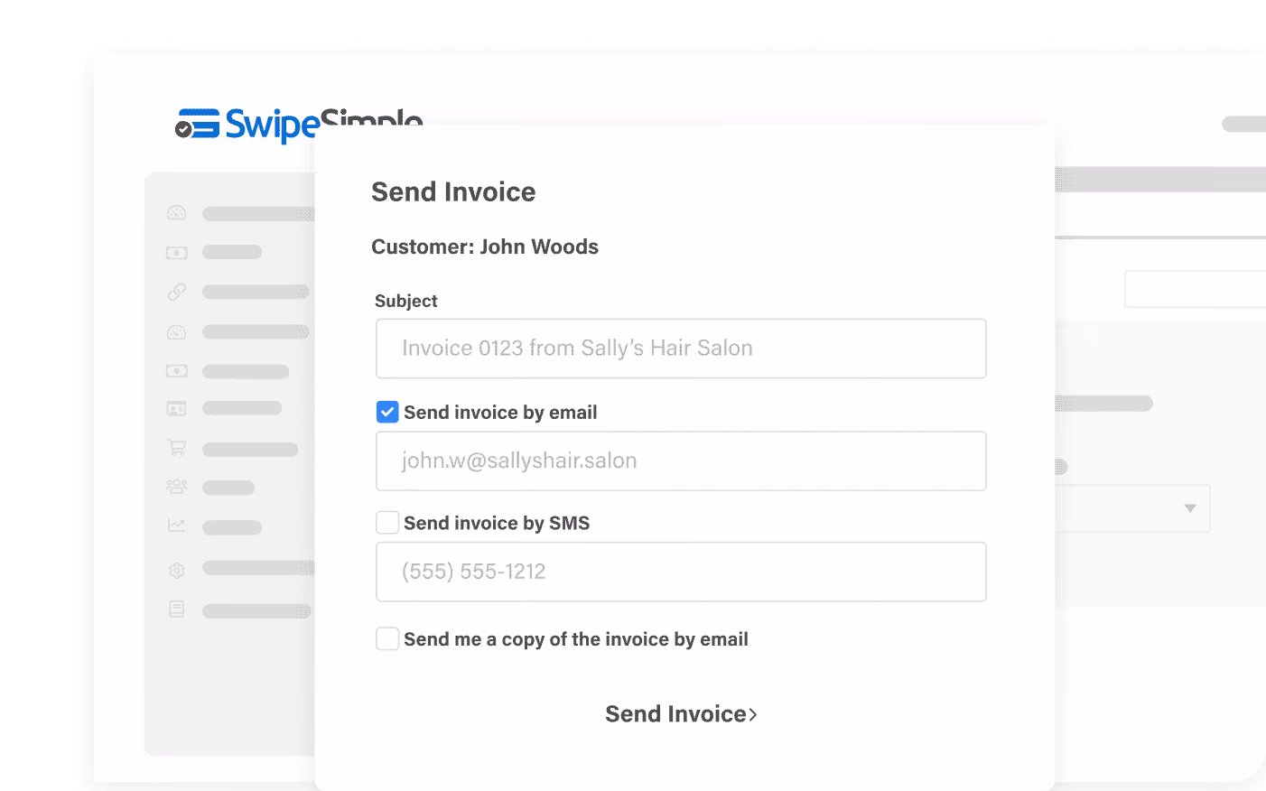 Screenshot: Send invoice with SwipeSimple