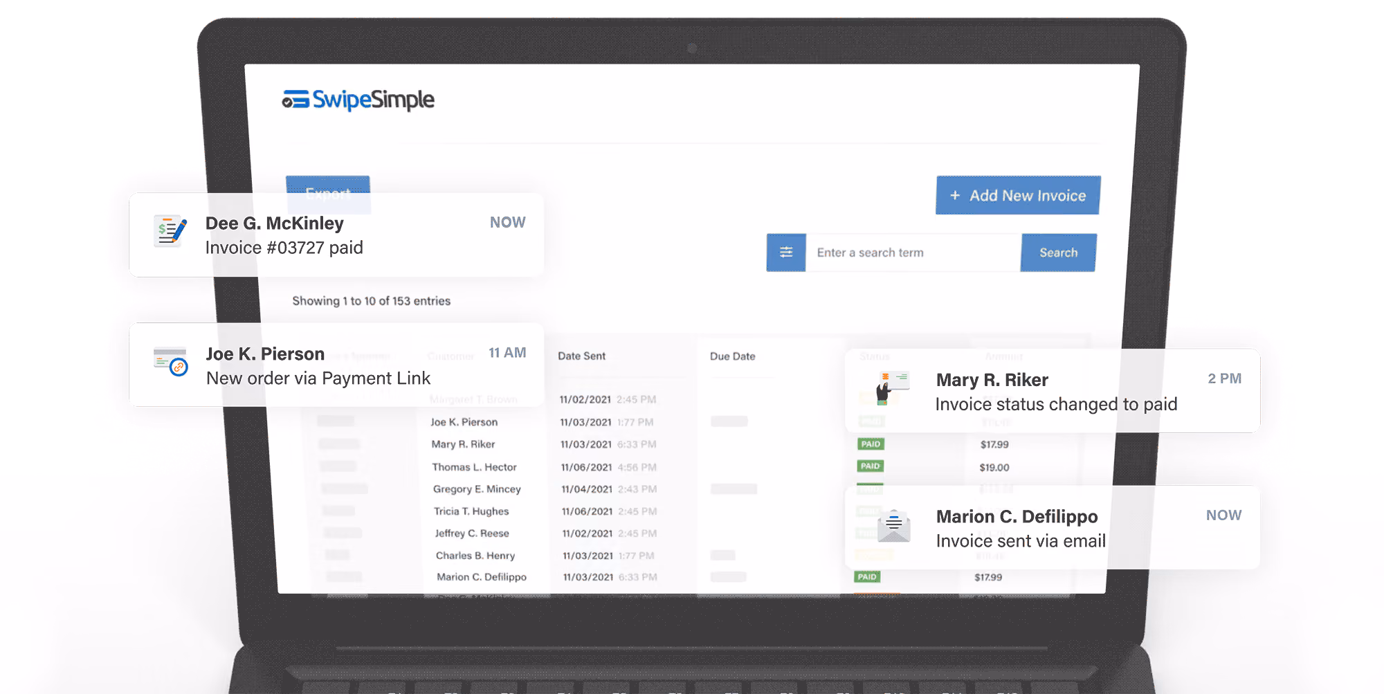 SwipeSimple invoice overview screen