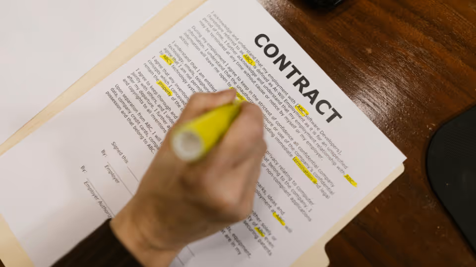 Alt text: A person conducting an in-depth review of a contract