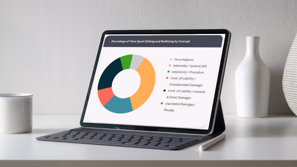 Alt text: A tablet on a desk displaying DocJuris’s KPIs 
