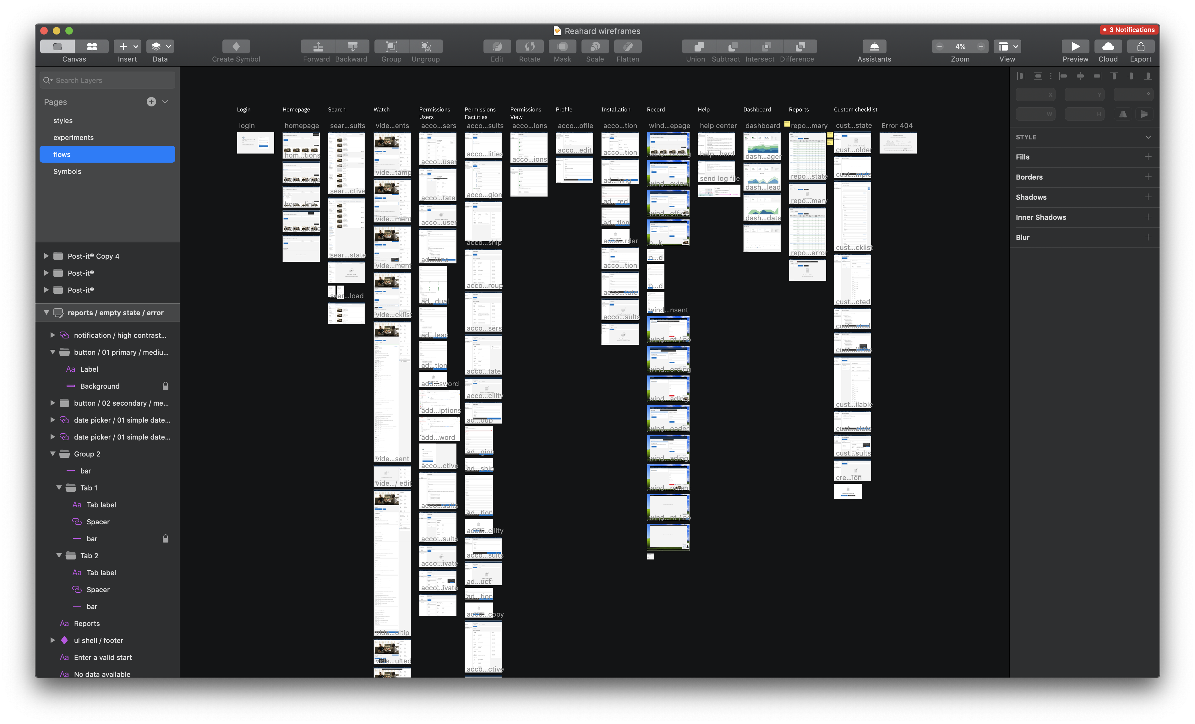 Zoomed out view of wireframes in Sketch