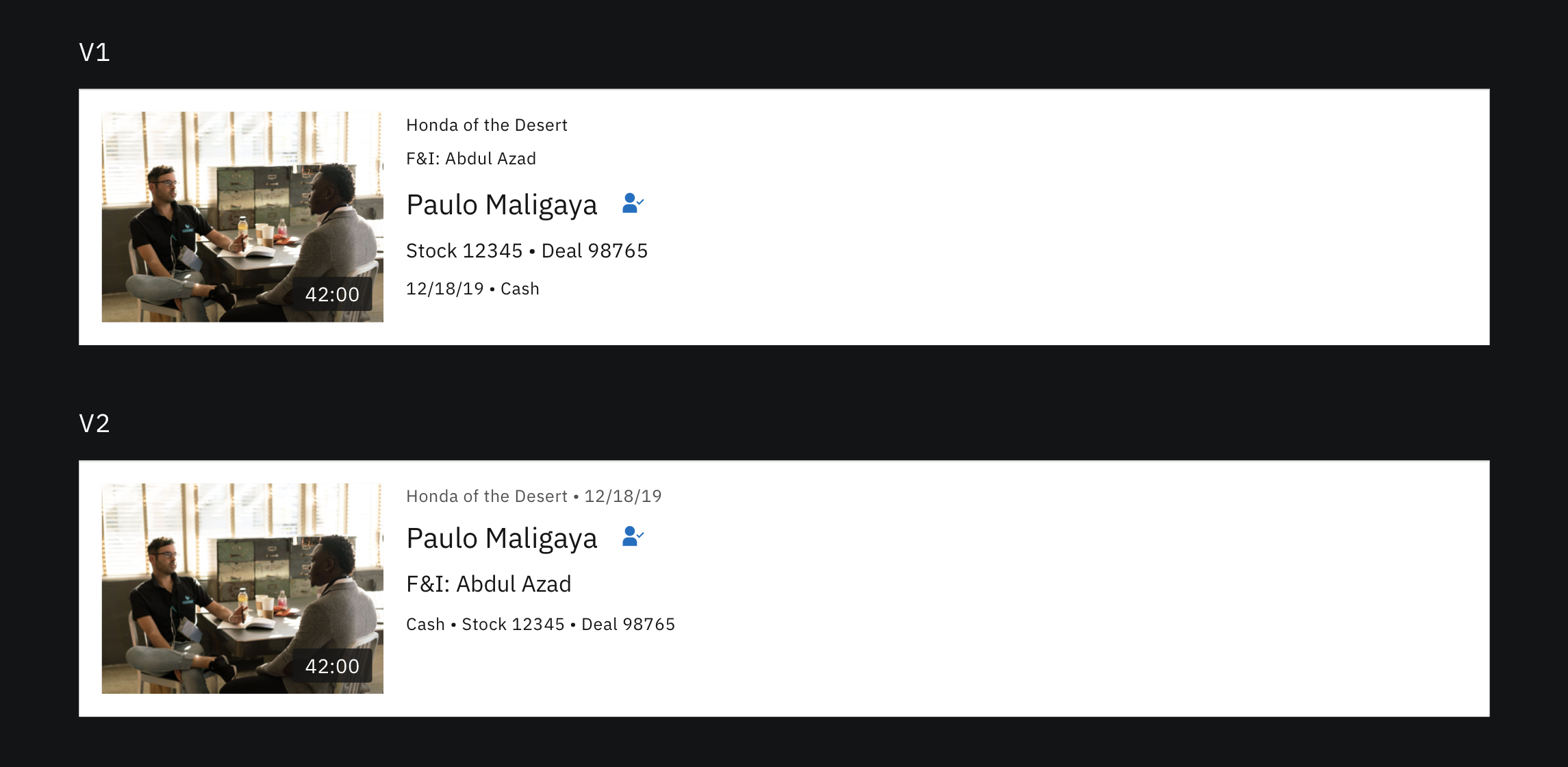 Comparison of client and my preferred version of video tile