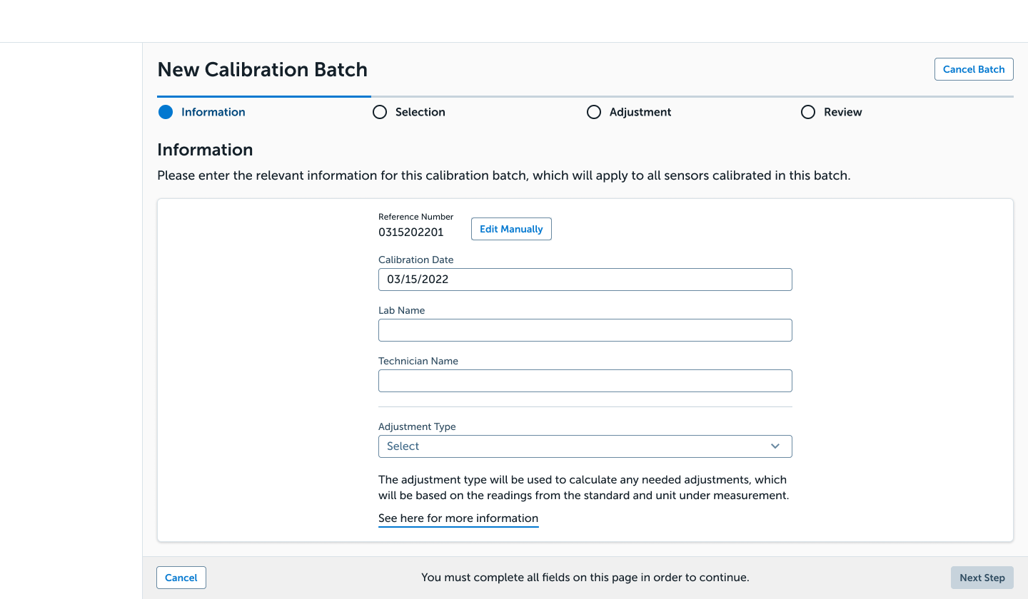 calibration page step 1 - information