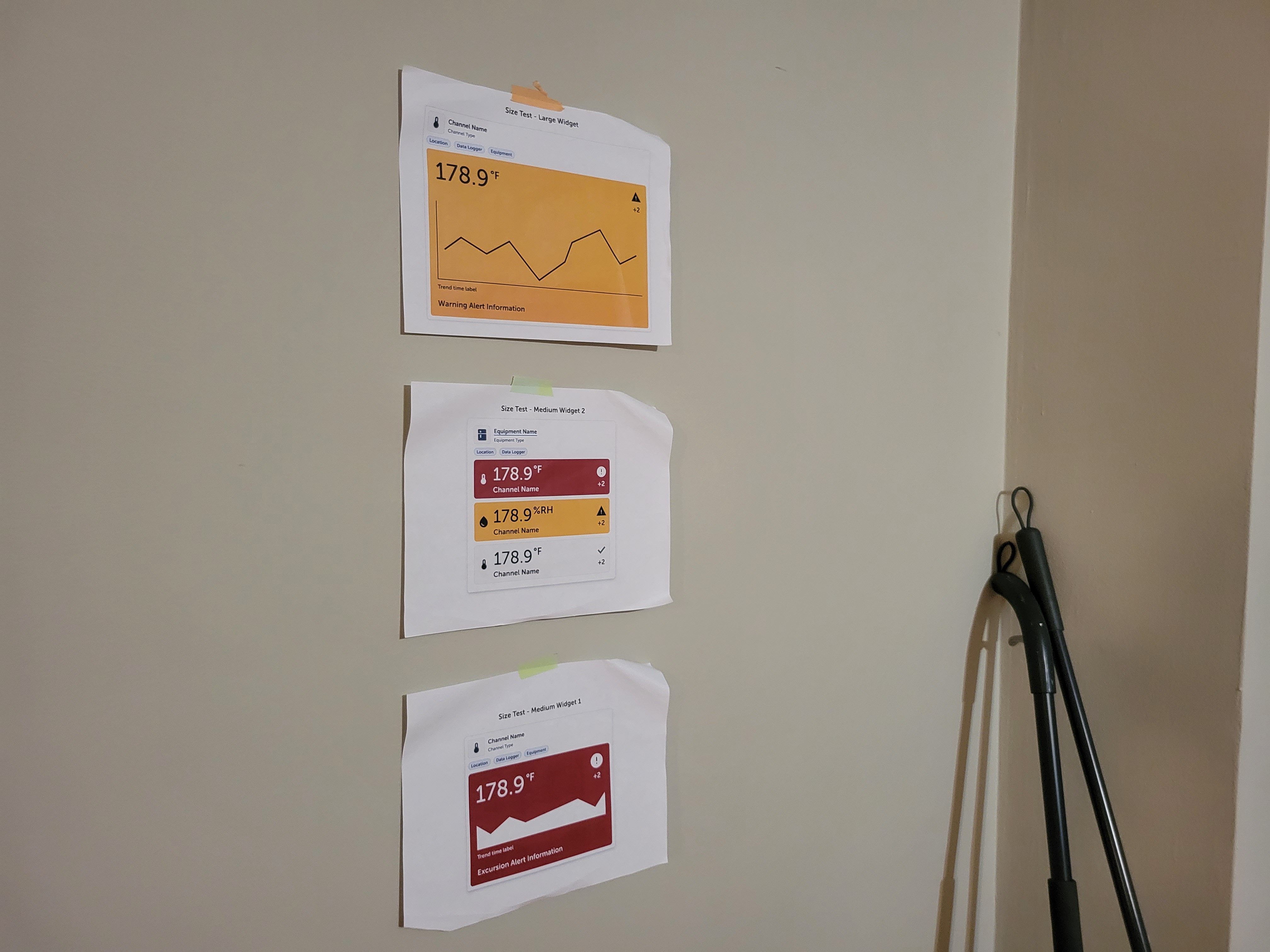 custom dashboard design printouts on wall