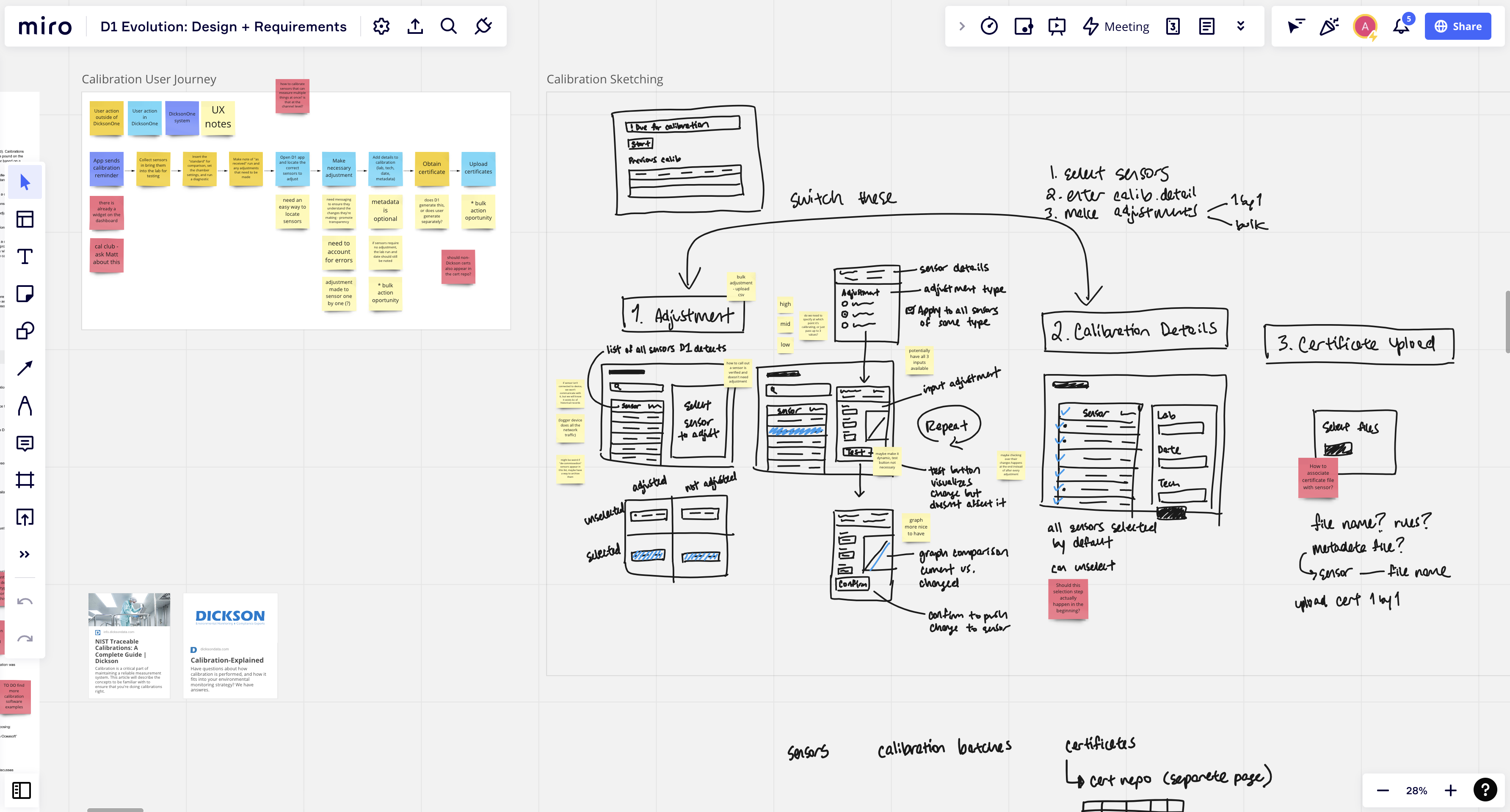 miro board of sketches and user flows