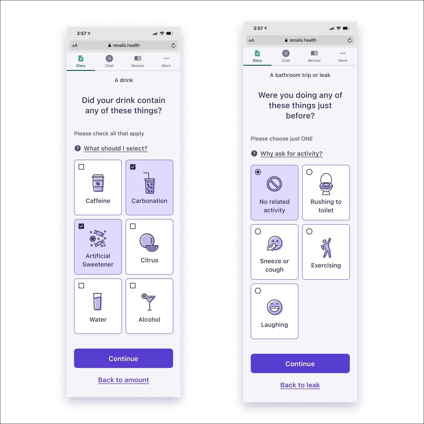 pages with multi-select cards