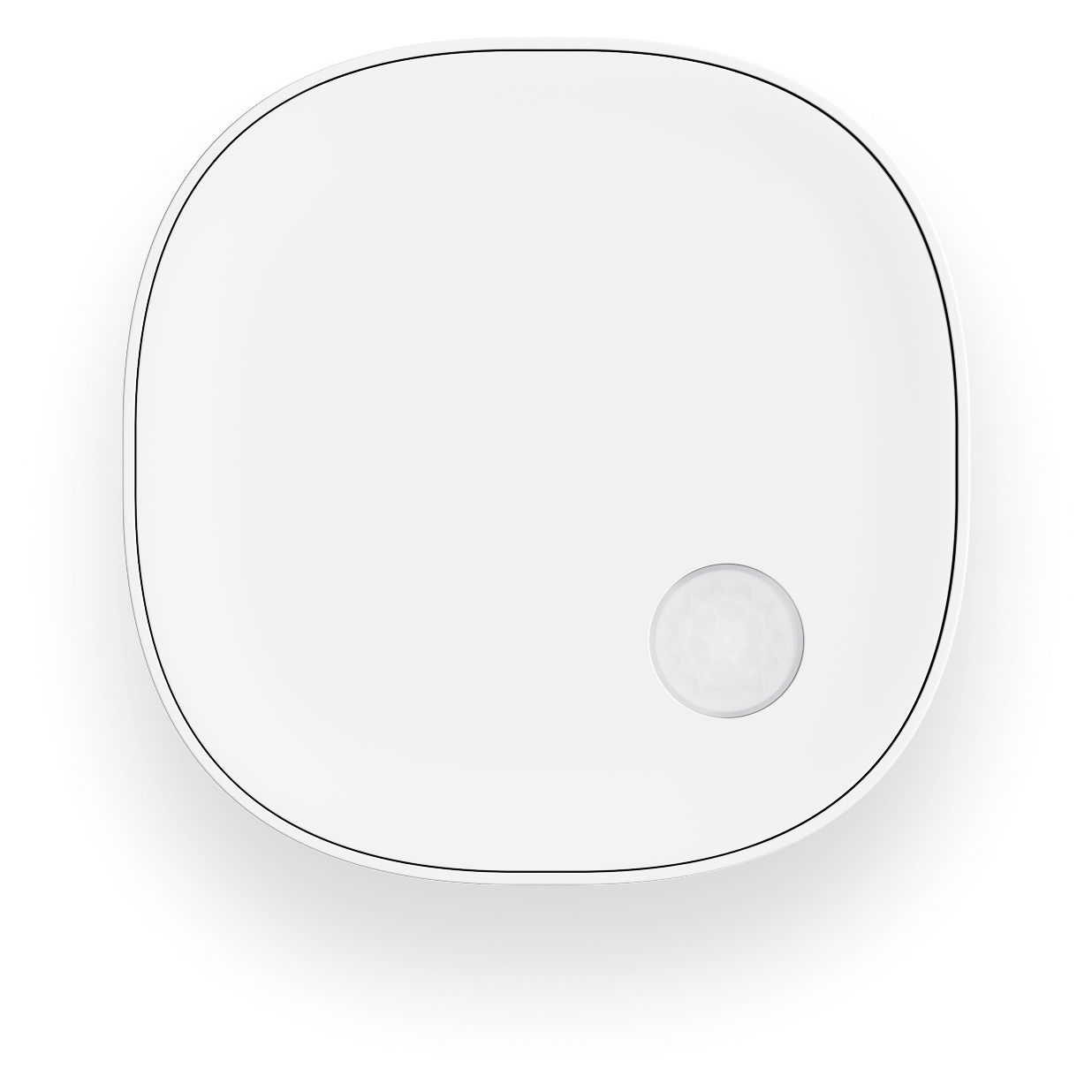 White square sensor device with rounded corners and a circular textured sensor near the bottom right.