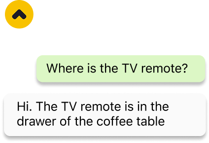 Chat conversation with Minut where a user asks about the TV remote and Minut replies that it is in the drawer of the coffee table.