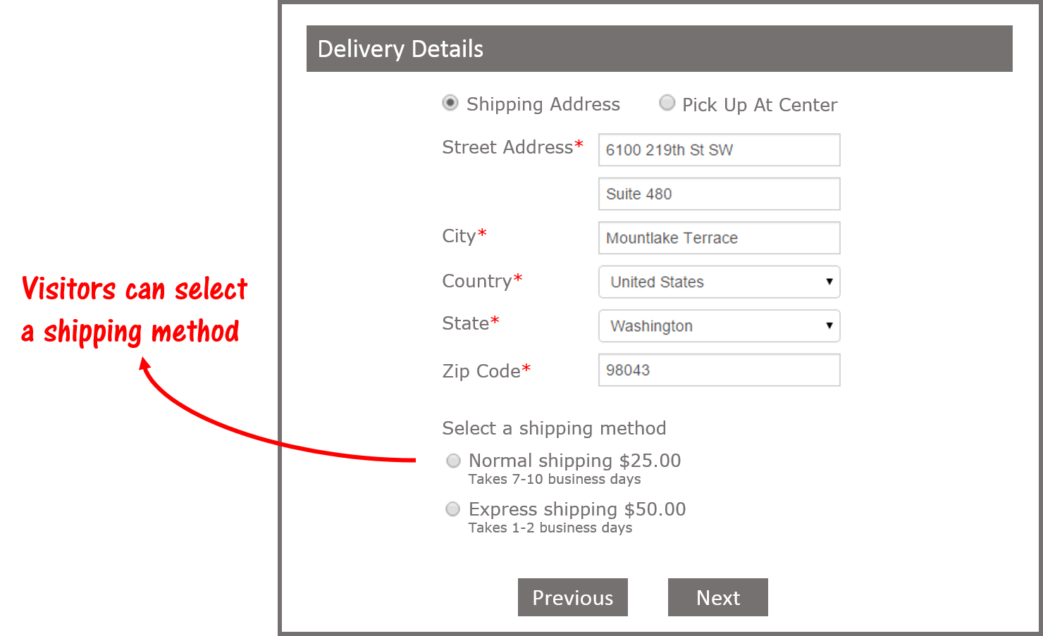 Visitors selecting shipping method