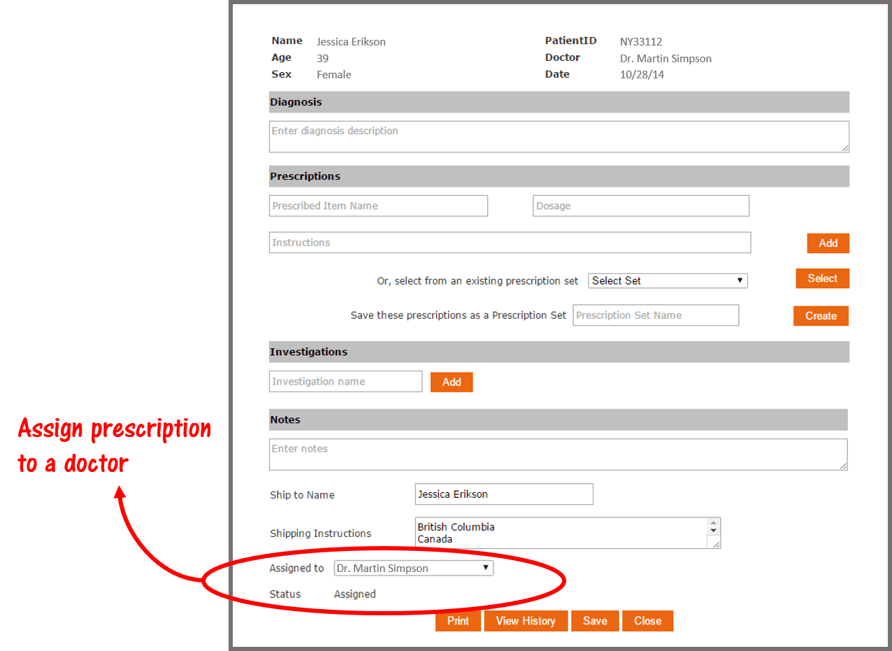 Assign prescription to a doctor