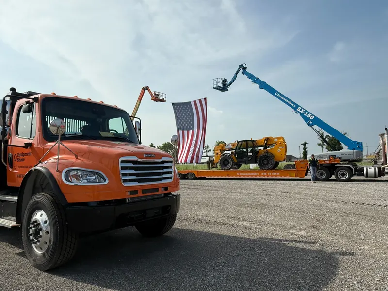 EquipmentShare truck with American flag