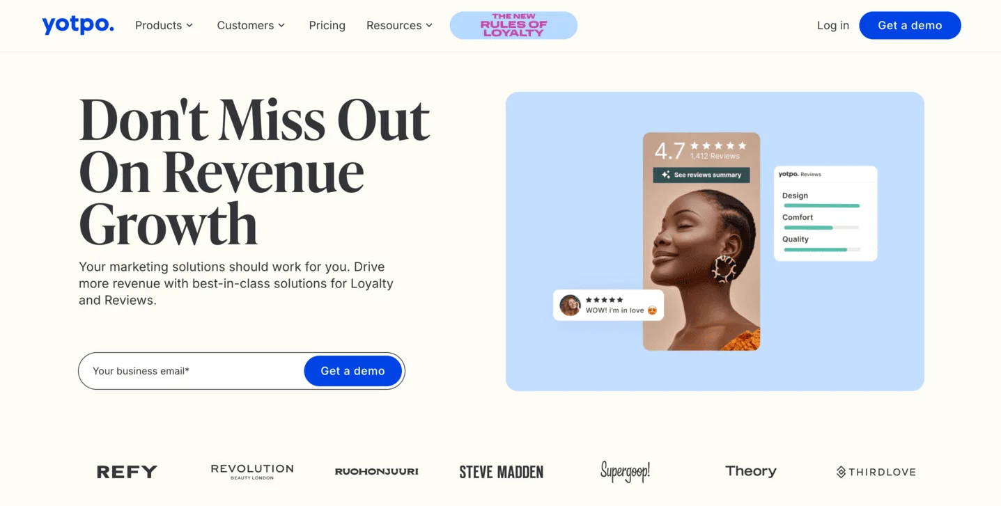 Le site de Yotpo, une plateforme de fidélité