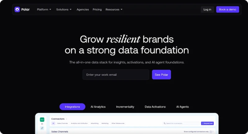 Page d'accueil de Polar Analytics