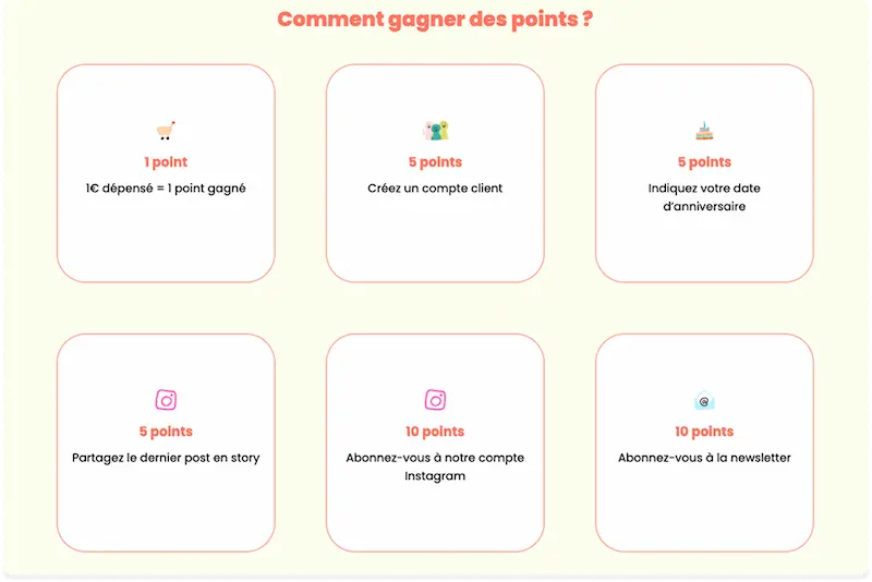 extract from the mission catalogue of the Pimpant loyalty programme