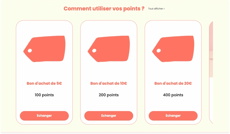 Extract from Pimpant's loyalty programme rewards