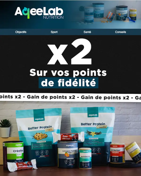Email d'animation du programme d'AqeeLab - Points doublés