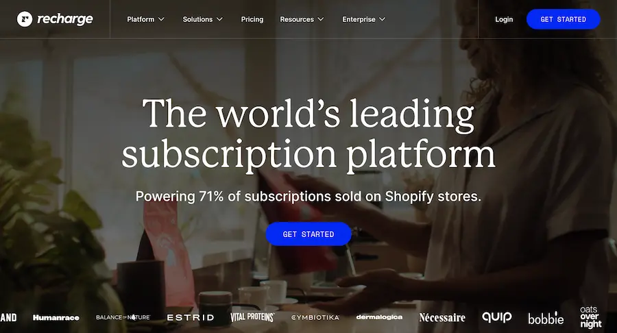 Screenshot of Recharge website