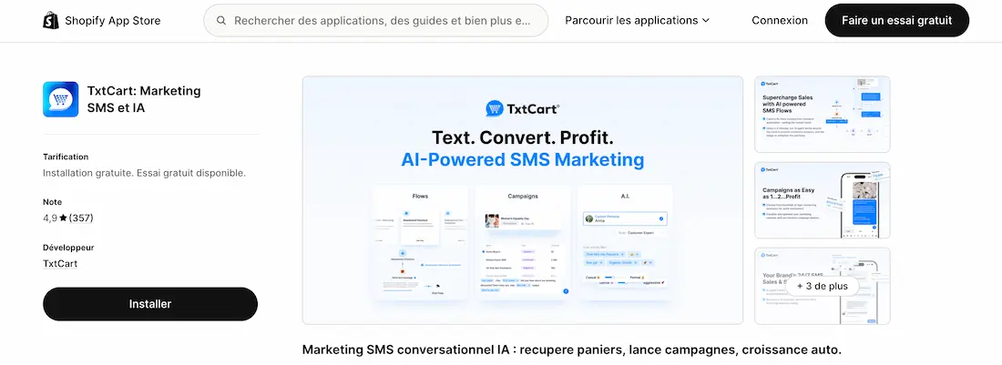 TxtCart on the Shopify App Store