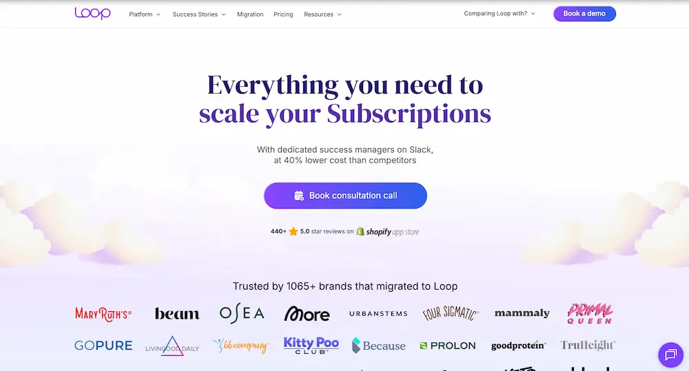 Screenshot of Loop Subscription website