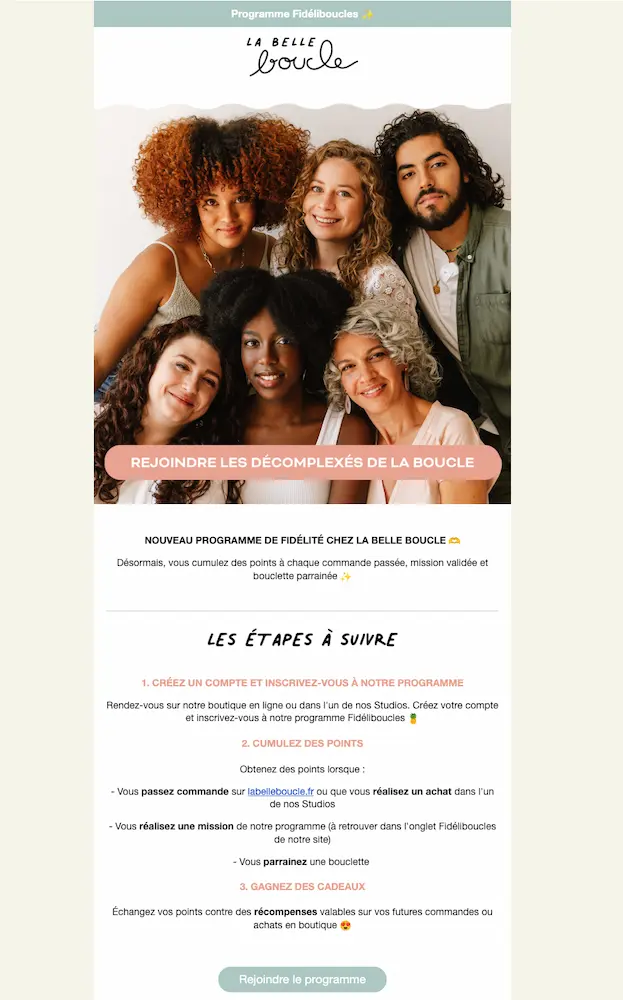 Email de lancement du programme de La Belle Boucle