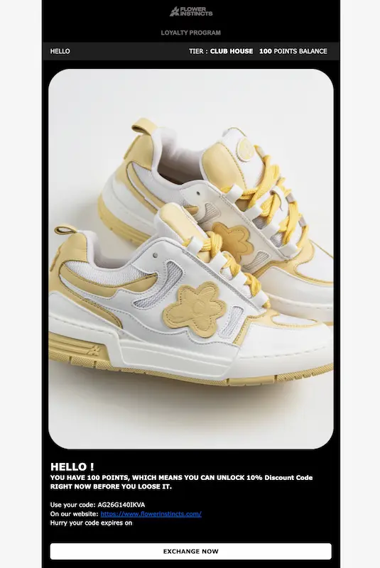 Email sent by Flower Instinct reminding customers to use their points before they expire