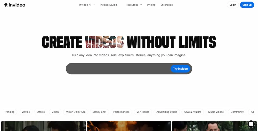 Invideo homepage