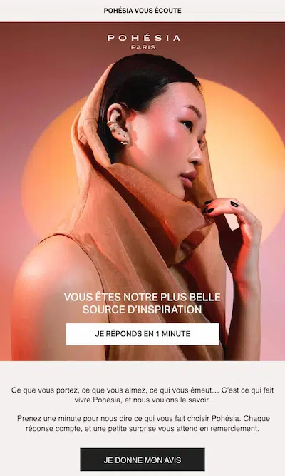 Email envoyé par Pohésia pour récolter des avis