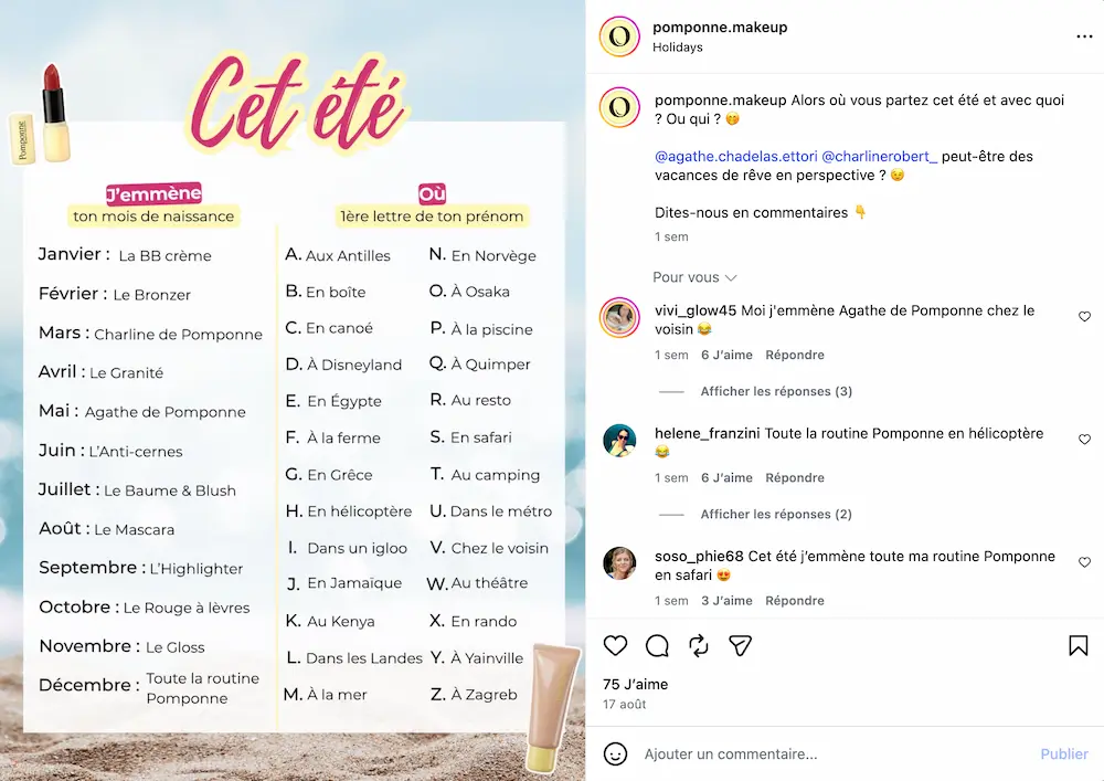Publication Instagram de Pomponne Makeup
