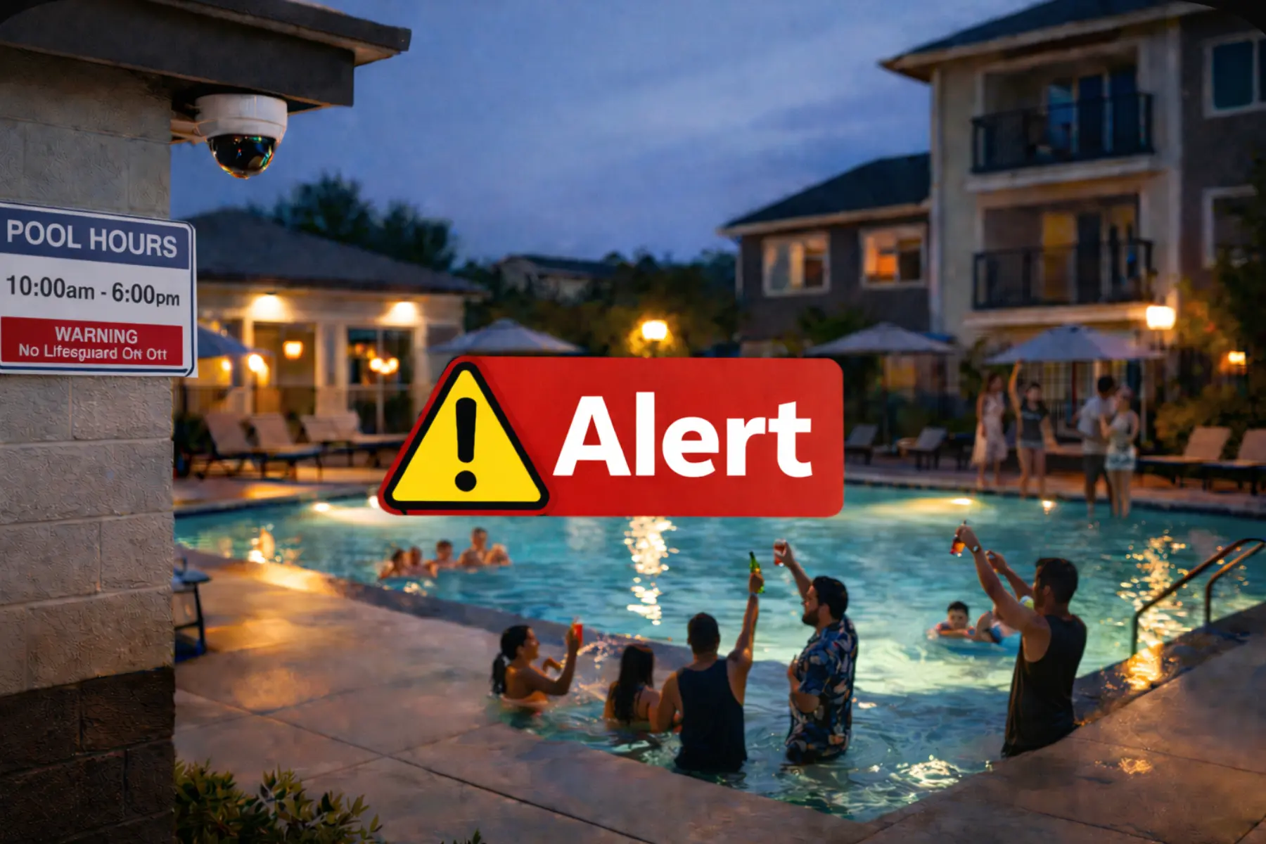 Apartment pool at night