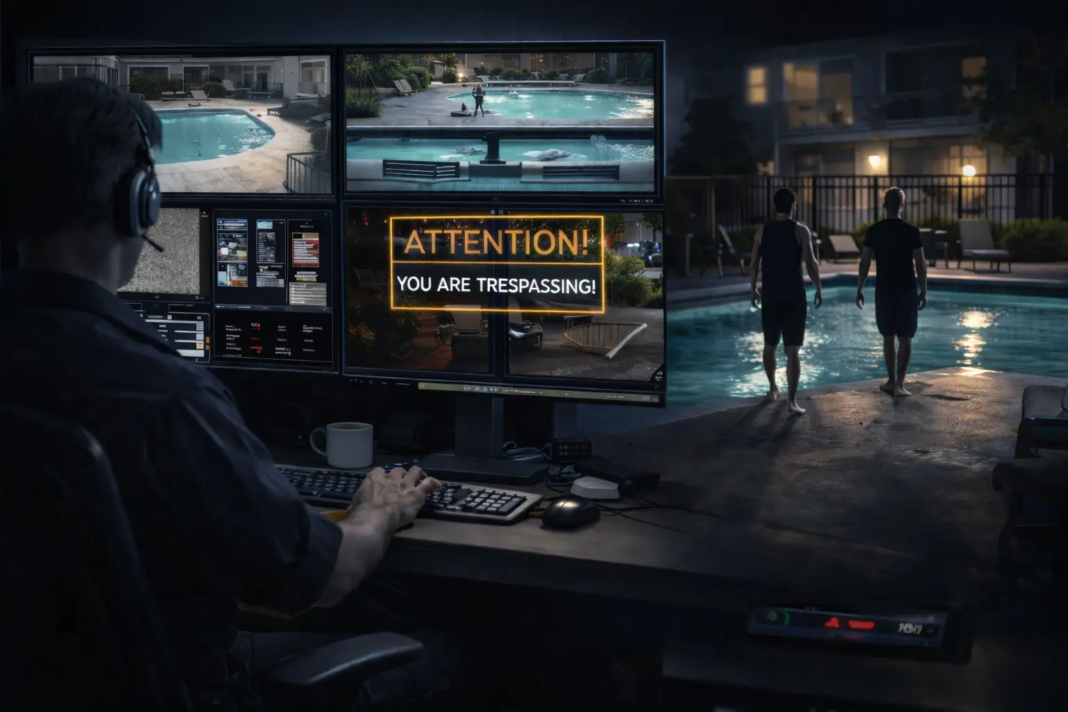 AI security camera monitoring pool area