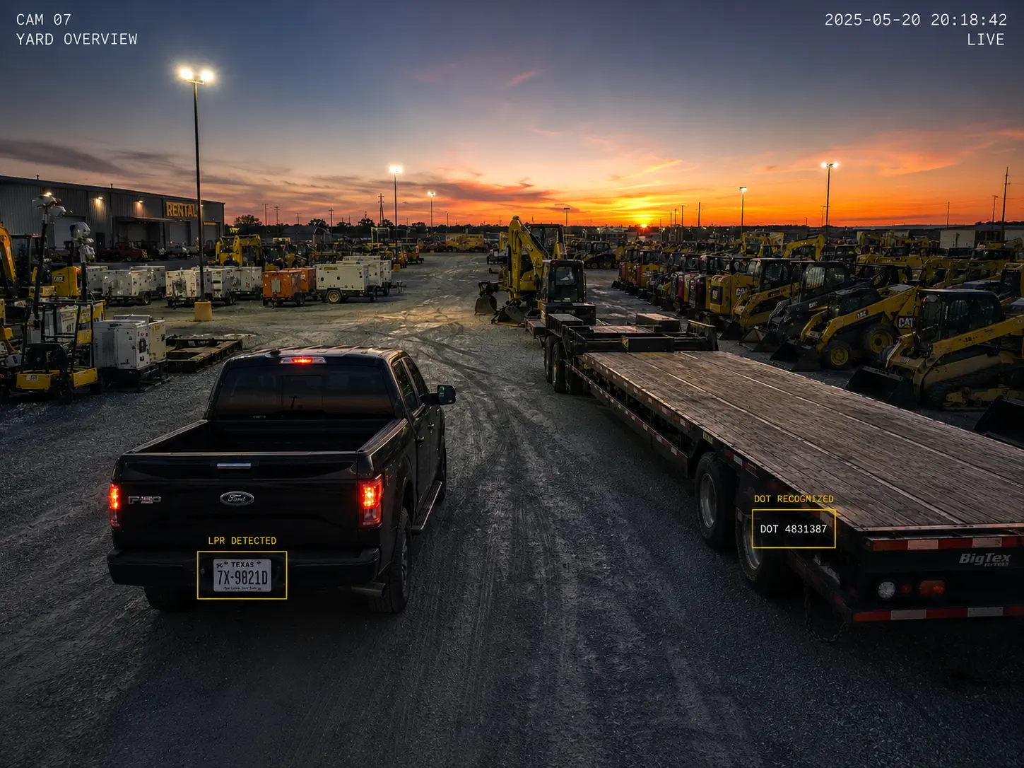 AI surveillance monitoring an equipment rental yard