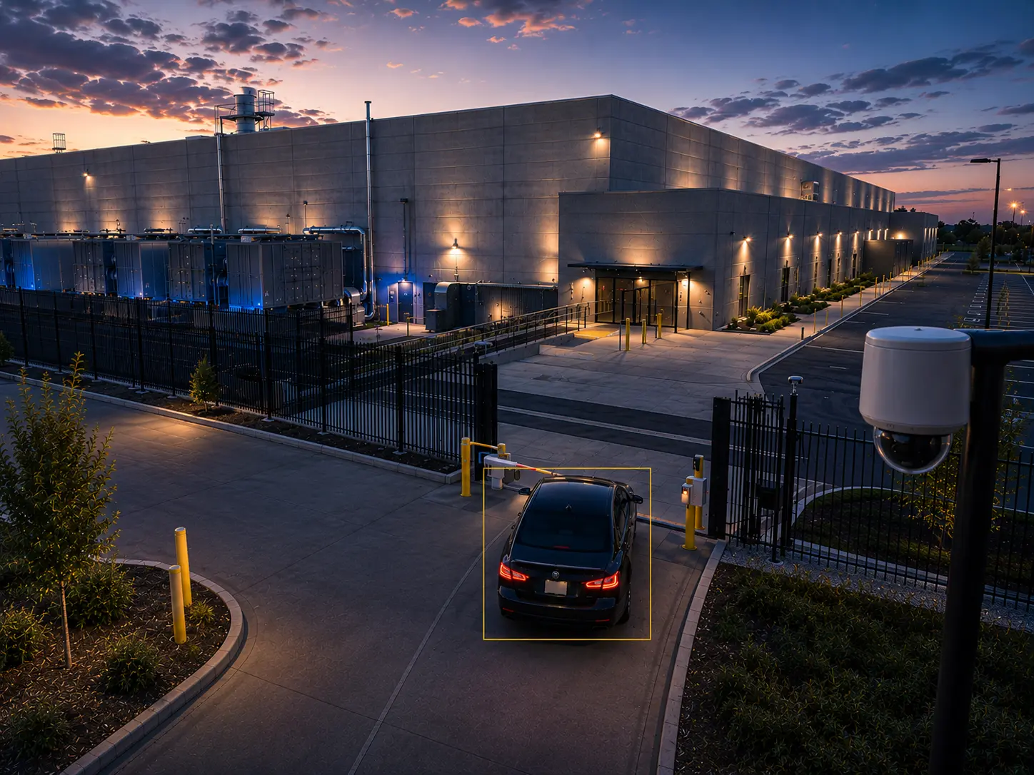 Cloudastructure AI surveillance — data center perimeter and vehicle gate monitoring with license plate detection