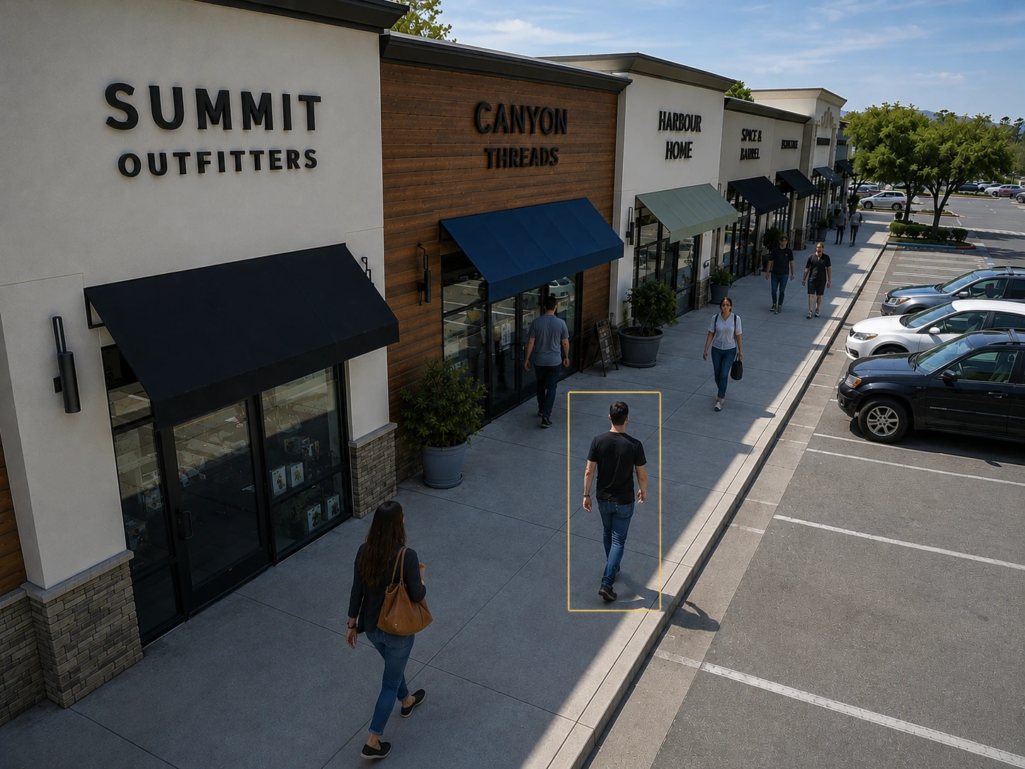 Cloudastructure AI surveillance — shopping center storefront monitoring