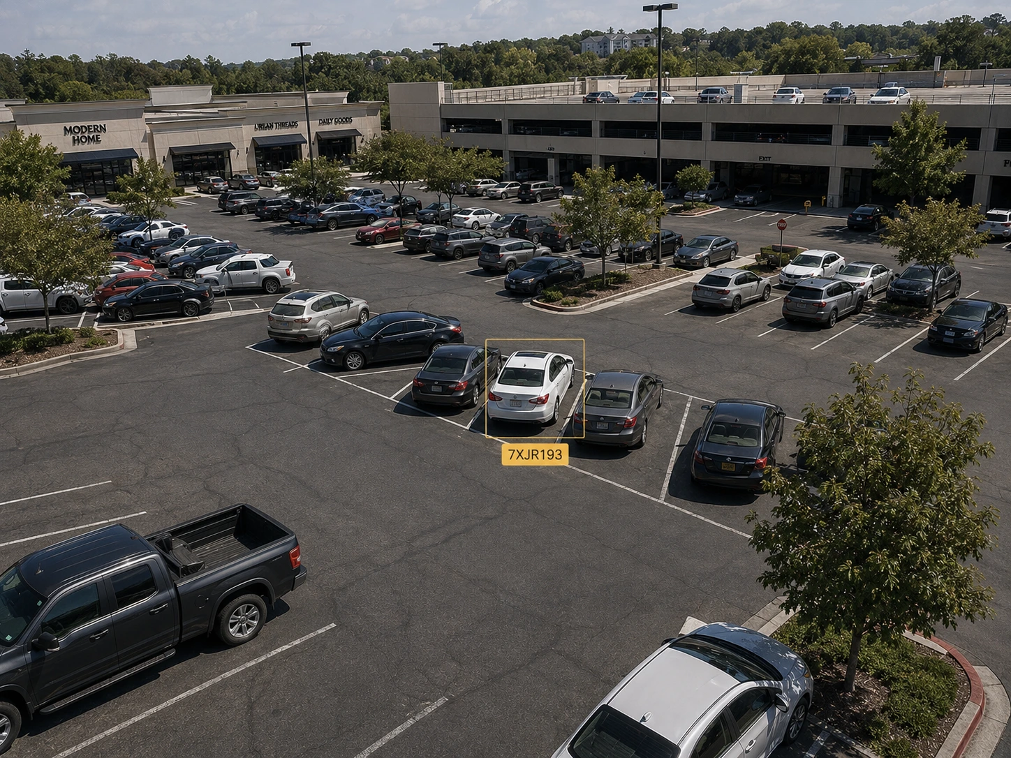 Cloudastructure AI surveillance — shopping center parking lot and structure monitoring